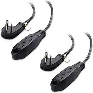 Cable Matters 2-Pack Flat 3 Outlet Extension Cord 6 ft with Space Saver Outlet Plug and Hanging Loop (Grounded 3 Outlet Cord, 3 Prong Cord) - 6 Feet
