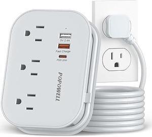 PD 20W USB C Power Strip, Popowell Travel Power Strip with 3 Outlets and 3 USB Ports(1 USBC) Fast Charging for Phone, 5Ft Wrapped Extension Cord Compact for Crusie Ship Essentials,Travel Dorm,Grey.