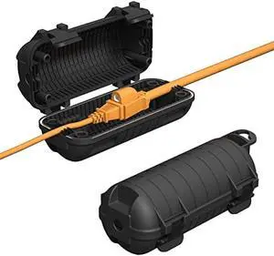 2 Pack Extension Cord Cover Outdoor, Cord Connector Protector IP54 Waterproof with 4 Detachable Latches, Indoor Outdoor Electrical Safety Box for Garden, Power Tools, Holiday Decoration Lights, Black