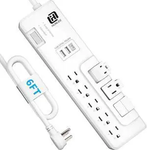 USB Power Strip Surge Protector - with Rotating Outlets, 3 Roating & 5 Standard Outlets, 3 USB Ports (1 USB C), Flat Plug, 6FT Extension Cord, Fast Charging(PD) for Home, Office, Travel, Desktop-2300J