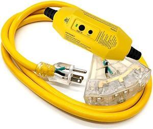 6 ft - GFCI 12 Gauge Heavy Duty 3-Outlet SJTW Indoor/Outdoor Yellow Extension Cord by Watt's Wire - Short 6' 12-Gauge Grounded 15-Amp GFI Power-Cord (6 Foot 12-Awg Yellow GFCI)