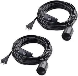 Cable Matters 2-Pack Hanging Light Cord with Switch 25 ft (Pendant Light Cord/Light Socket with Cord) in Black