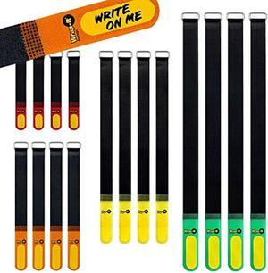 Wrap-It Storage Hook and Loop Cinch-Straps (Assorted 16 Pack) with Write on Label for Easy Cord Identification and Cable Management, Reusable Multi-Purpose Securing Cinch Straps