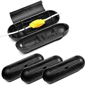 4 Pack Extension Cord Protective Cover Set (Black) | Indoor Outdoor Water-Resistant Holder for Holiday String Lights and Wires | Capsule Shaped Protector with Large Compartment