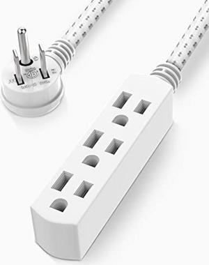 PLUGTUL Flat Plug Extension Cord 3 Outlet, 8 FT Braided White Extension Cord, 16 Gauge 3 Prong Grounded Wire, Home and Office, ETL Listed