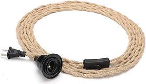 Pendant Light Kit with Switch Plug in Vintage Lamp Cord with Twisted Hemp Rope UL Listed 15FT E26 Extension Hanging Lantern Cable for Industrial Retro DIY Projects
