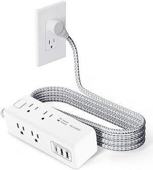 ELEGRP Power Strip Surge Protection - 8 Widely Spaced Outlets with 3 USB Ports, Flat Plug, 6FT Braided Extension Cord, 3 Side Outlet Extender, Wall Mount for Home, Office, Dorm Room, 1875W