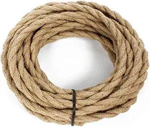 25ft Rope Covered Lamp Twisted Wire,PRUNLLA Vintage 18/2 Industrial Electrical Hemp Rope Cord,18-Gauge Antique Style for Retro Lamp,DIY Projects