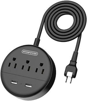 2 Prong Power Strip, NTONPOWER 2 Prong to 3 Prong Outlet Adapter, 10 ft Extension Cord with Rotatable Plug, Wall Mountable, 3 AC Outlets & 2 USB, Ideal for Travel Home Office Desktop, Black