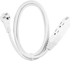 Clear Power 6 ft 3 Outlet Heavy Duty Flat Plug Extension Cord 14/3 SJT for Small Tools, Appliance and Office Equipment, White, 3 Prong Grounded, DCIC-0046-DC