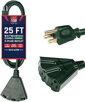 Lone Star Cords 16/3 SJTW Green Outdoor Extension Cord 25 FT with 3 Electrical Power Outlets - 16 Gauge Water Resistant Multi Outlets Electrical Cable, Lights Decoration