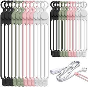 Nearockle Silicone Cable Ties Cord Organizer for Cable Management, 24PCS 4.5 and 7.1 Reusable Cable Organizer Electronic Accessories for Home, Office, Kitchen, School, Travel (4 Colors)
