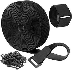 Moyisea 2''x40ft Hook and Loop Straps with 40 Buckles, Adjustable Cable Straps, Free Cut Length, Reusable Nylon Securing Cord Ties for Organizer or Storage, 2in Wide, Black