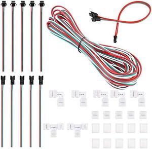 SUPERNIGHT 3 Pin LED Strip Connector Kit, 16.4FT Extension Wire, JST SM Male Female Plug, L Shape, T Shape 90 Degree Corner Connector, Splitter Cable for WS2811 WS2812 WS2812B LED Lights (10mm PCB)