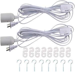 Rextin 2 pcs E26/E27 LED Light socket 21FT extension cord with On/Off switch and US AC Power Plug Bulb Socket for Pendant Lighting Bulb Lamp in Kitchen Bedroom Restaurant (21ft 2packs)