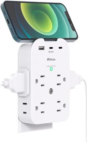 Mifaso Outlet Extender - Wall Surge Protector with 8 Outlets 3 USB 2 USB C, 1 USB A Multi Plug Outlet Splitter, Wall Mount Adapter with Top Phone Holder for Home, School, Office 1800 Joules