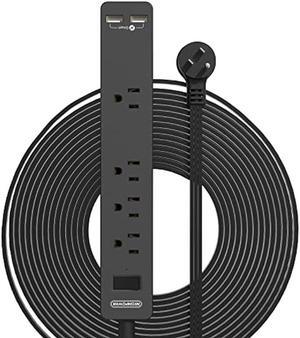 Flat Plug Extension Cord 25 Ft, NTONPOWER Ultra Thin Flat Extension Cord Under Carpet, Rug, Door, Wall Mount Power Strip with 4 Outlets 2 USB Ports, Overload Protection for Indoor Home Office, Black