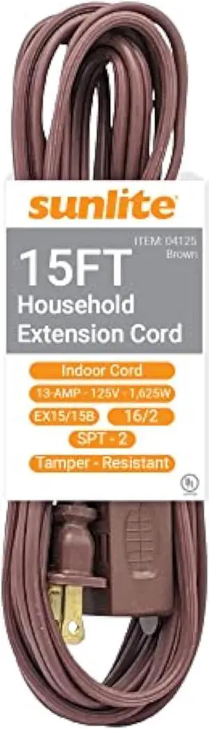 Sunlite 04125-SU 15-Foot Household Extension Cord, Three 2-Prong Polarized Sockets, Tamper Guards, Indoor Use, for Small Appliances, Electronics, Lamps, Fans, Mobile Devices, UL Listed, 15', Brown Sunlite 04125-SU 15-Foot Household Extension Cord, Three 2-Prong Polarized Sockets, Tamper Guards, Indoor Use, for Small Appliances, Electronics, Lamps, Fans, Mobile Devices, UL Listed, 15', Brown