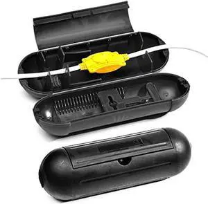 2 Pack Extension Cord Protective Cover Set (Black) | Indoor Outdoor Water-Resistant Holder for Holiday String Lights and Wires | Capsule Shaped Protector with Large Compartment