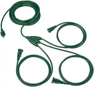 Iron Forge Cable Outdoor Extension Cord with 3 Prong Multiple Outlets 13 ft,1 to 3 Green Cord Splitter 25 Ft Total Length, Weatherproof Evenly Spaced