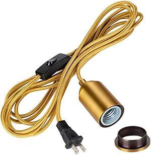 Hanging Lights with Plug in Pendant Cord Switch Golden Light Bulb Socket with Cord Industrial Extension Rope DIY lamp Replacement Pendant Light kit Lantern Cord Porcelain Fixture Fabric Cable 15ft