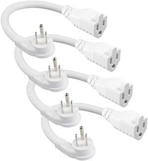 [4 Pack] Flat Plug Short Power Extension Cord - 6inch White Low Profile Flat Head 3 Prong Grounded Indoor Extension Cord,16AWG 13amp Household Appliance Electrical Extension Cord with Flat Wall Plug