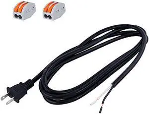 16AWG Power Cord Replacement 2 Prong Pigtail 2 Wire 16 Gauge Polarized Plug Extension Cord 13A 125V 1625W AC Power Supply Cords SJT 6FT Open End Repaire Cord Black for Saw Power Drill Angle Grinder