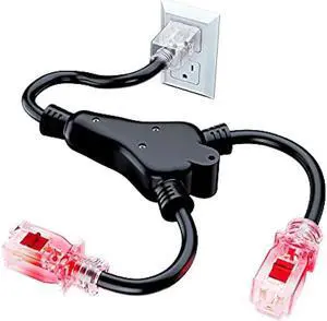 2 in 1 Outlet Power Extension Cord Splitter with Lock Feature 1.5 Feet, 16 Gauge (Power Cord Splitter/Outlet Saver)