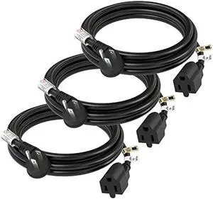FIRMERST 1875W Flat Plug Extension Cord 6 Feet 14 AWG 15A Black, Pack of 3