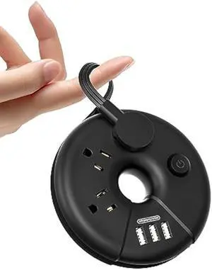 NTONPOWER Flat Extension Cord 3Feet, Travel Extension Cord with 3 USB Ports, Black Power Strip Flat Plug, On/Off Switch, Flat Outlet Extender for Home, Dorm, Hotel, Cruise Ship Essentials