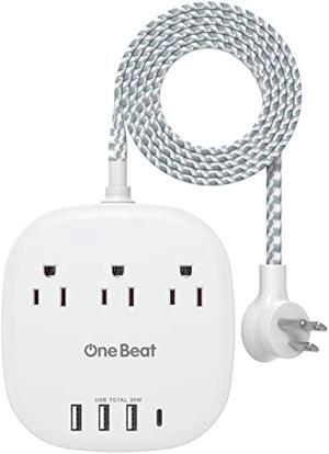 20W USB C Power Strip, 3 Outlet 4 USB Ports Flat Plug Power Strip No Surge Protector for Cruise Ship Travel, 5 ft Long Extension Cords, Desktop Power Strip for Dorm Home Office