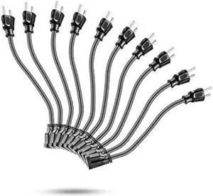 KMC Power Extension Cord 10-Pack, Outlet Saver, 16AWG 3 Prong, 1-Foot Cord