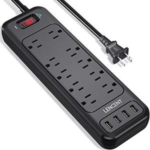 LENCENT 2 Prong Power Strip, Polarized 3 Prong to 2 Prong Outlet Adapter, 1700J Surge Protector, 6ft Extension Cord, 10 AC Outlets & 4 USB(5V 3.4A Max), Wall Mountable, Ideal for Non-Grounded Outlets