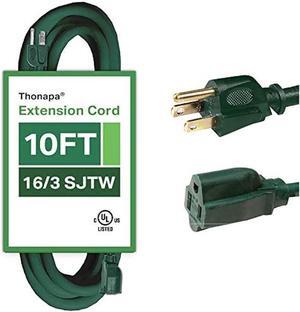 Thonapa 10 Ft Outdoor Extension Cord - 16/3 SJTW Weatherproof Green Extension Cord with 3 Prong Grounded Plug - Great for Outdoor Lights Decorations