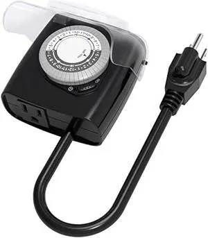 G-Homa Outdoor Mechanical 24 Hour Programmable Outlet, Waterproof Electrical Timer with Grounded Outlet, Plug in Switch with 18 Inch Extension Cord, Heavy Duty, 3/4HP, CSA Listed