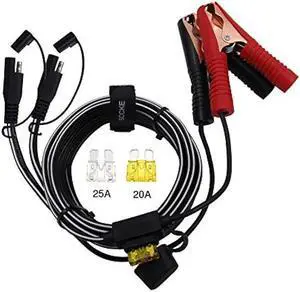 12FT 14AWG Battery Alligator Crocodile Clip to 2 SAE Connector Extension Cable,12V SAE Quick Release Adapter to Alligator Clips Quick Disconnect Cable