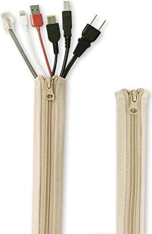 Flexible Cable Management Sleeve with Zipper - Extendable Cord Organizer System Wrap Wire Cable Cover Sleeve Holder, Keep Home & Office Clean Safe Protector for TV/Media, Beige, 39 Inches, 2 Pcs