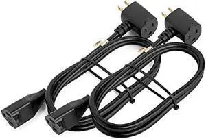 Maximm Cable 2 Pack 6 Foot Angled Indoor Extension Cord/Wire, 2 Outlet Piggyback Extension Cord - Black - UL Listed