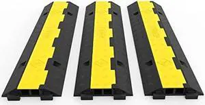 Happybuy 3 Pack of 2 Channel 11000lbs per Axle Capacity Protective Wire Cord Ramp Driveway Rubber Traffic Speed Bumps Cable Protector
