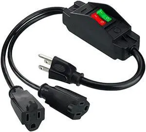 Power Cord Extension Y Splitter with ON Off Switch Plug Splitter 2 Way Outlet Adapter NEMA 5-15R to 1 NEMA 5-15P with 14AWG 15A/125V and 18AWG 10A/125V Sub Line for Indoor Outdoor Use (Black, 1.8 Ft)