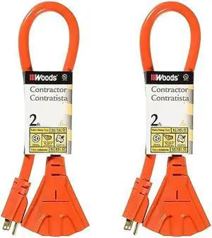 Woods 990824 Cord Set, 12/3 2' STW Orange 3 Outlet, 2-Foot, 2 Foot (Pack of 2)