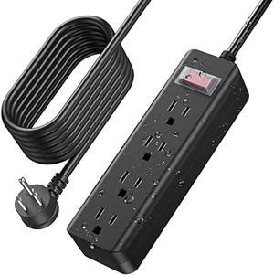 CCCEI Outdoor Waterproof 25 FT Flat Plug Extension Cord Power Strip,1500J Surge Protector Weatherproof Indoor Exterior Multiple Outlet, 25 Foot Extra Long, 3 Prong, 4 Outlets, Black. (Black, 25FT)