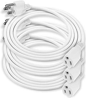 Aurum Cables 6ft Heavy Duty Power Extension Cord, 16 Gauge 3 Prong 125 Volts, 13 Amp, SJTW NEMA 5-15P to NEMA 5-15R, ETL Listed, White, 6 feet, 3 Pack