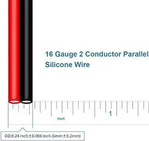 BNTECHGO 16 Gauge Flexible 2 Conductor Parallel Silicone Wire Spool Red Black High Resistant 200 deg C 600V for Single Color LED Strip Extension Cable Cord,Model,10ft Stranded Tinned Copper Wire