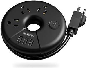 Travel Power Strip, NTONPOWER Portable Charging Station 3 USB Without Surge Protector Short Extension Cord 15 inches Compact for Home, Office, Cruise Ships, Business Trip, Hotels, Black