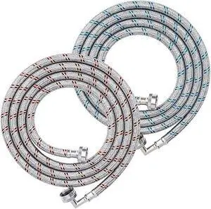 TICONN 2 Pack Washing Machine Hoses Set, EPDM Core Braided Stainless Steel Burst-Proof Washer Hoses with 90 Degree Elbow, 3/4 FHT Standard Thread (4ft)