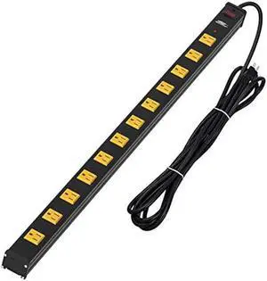 CRST Heavy Duty Surge Protector Power Strip Wide Spaced 12-Outlet 15 Feet Long Extension Cord with Mounting Brackets 15A Circuit Breaker 1800 Joules