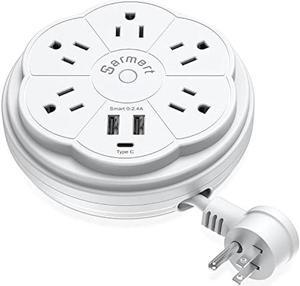 Retractable Power Strip, 5 Outlet Flat Plug Strip with Smart USB Ports and Type-C Port, 900J Surge Protector, 125V/13A, 3.3ft Retractable Extension Cord, Portable & Neat for Travel/Home/Office, White