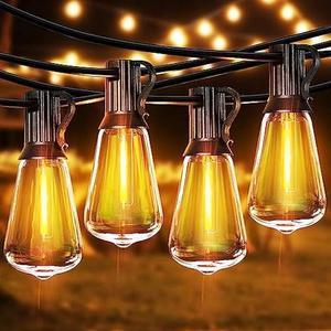PARTPHONER LED Outdoor String Lights, 60FT Patio Lights with 32 Shatterproof ST38 Vintage Edison Bulbs, 2700K Dimmable Waterproof Outside Hanging Lights for Porch Backyard Deck Balcony Party Decor