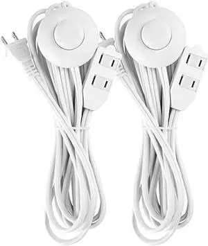 12 Feet Extension Cords, 3 Outlets Power Cord with Hand/Foot Switch, 16AWG 13A/125V/1625W,Safety Twist-Lock, White,2PK